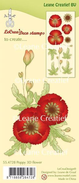 Valmue Blomster og blade fra Leane Creatief - dies standsejern og silikone stempel sæt incl. instruktion
