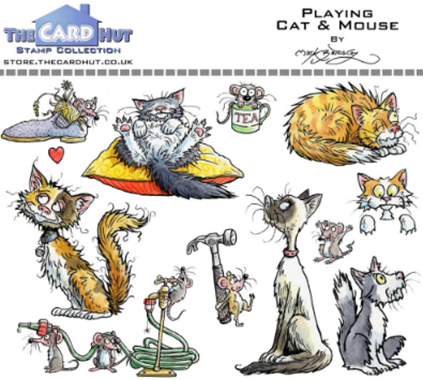 The Card Hut - Playing Cat & Mouse - Katte og mus - Silikone stempler til kort og scrapbooking - MBPPCM
