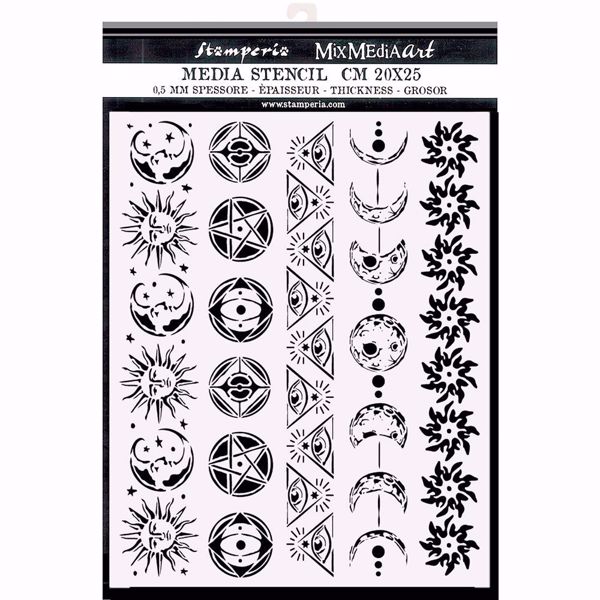 Alchemy Symbols and Borders KSTD095 mask, stencil fra Stamperia