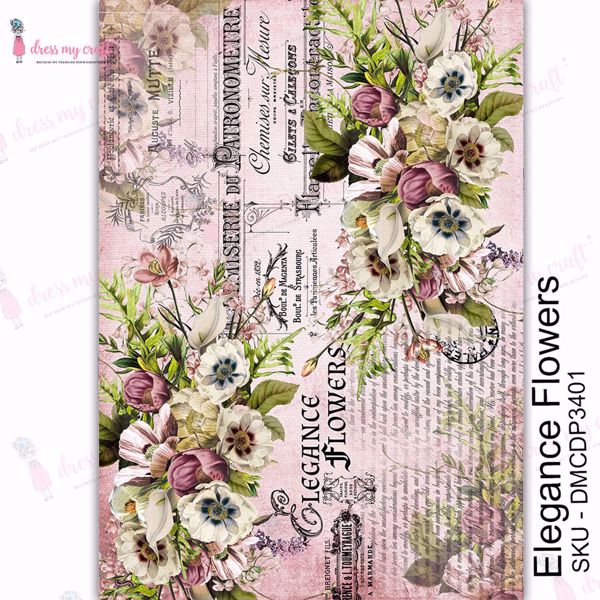 Elegance Flowers - A4 Transfer Me fra Dress My Craft - DMCDP3401
