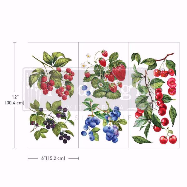 Re-design with Prima - Sweet Berries - 3 stk af 15 x 30 cm Decor Transfer - 657376