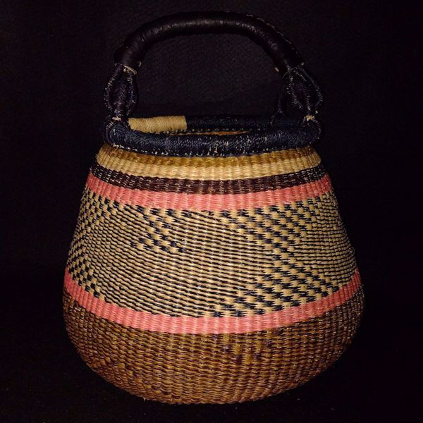 Hammershus Fairtrade Pot Basket af elefantgræs - Natur, sort, rosa og brun